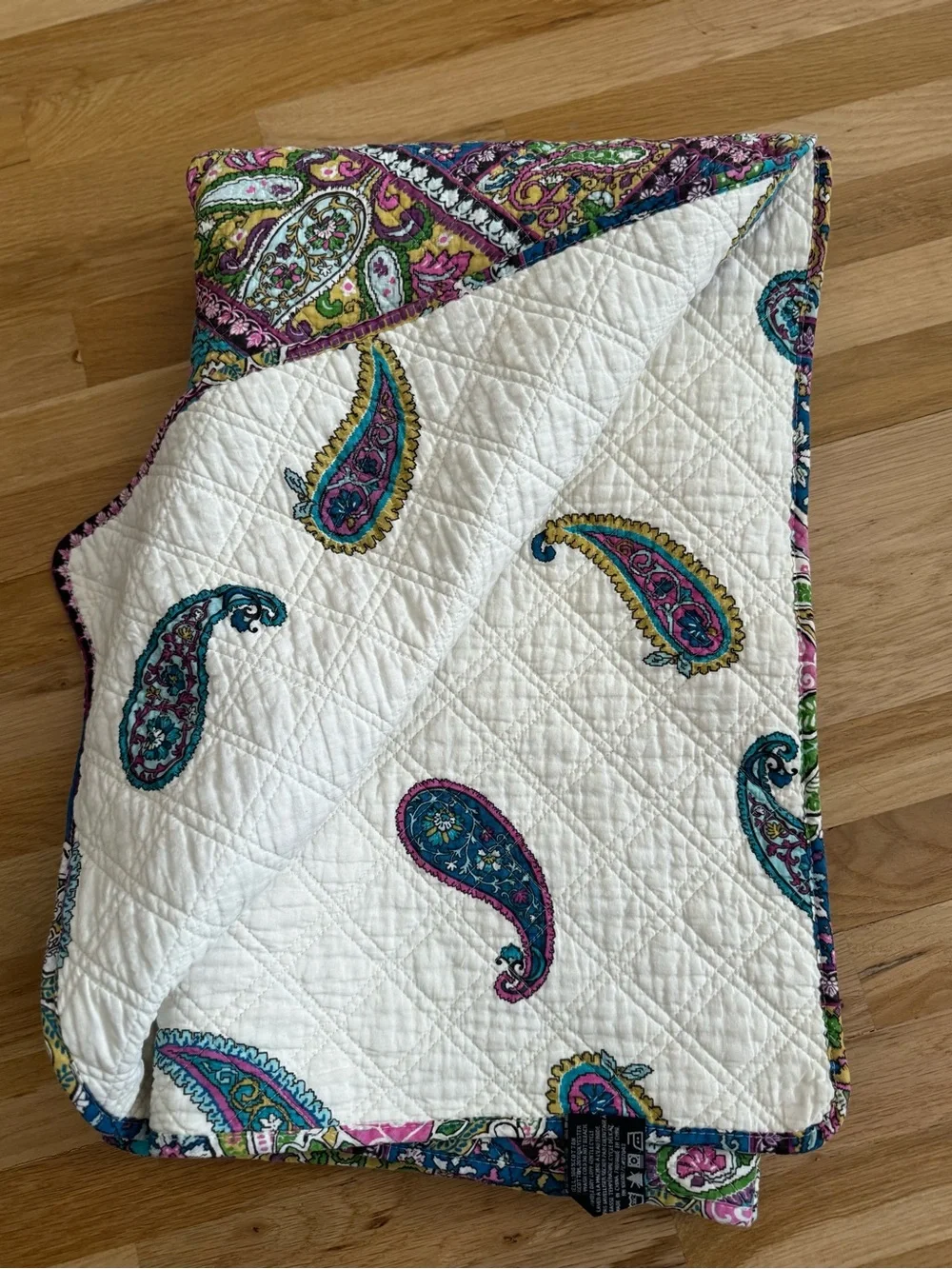 Paisley print cotton kantha stitch bed throw / India Palase